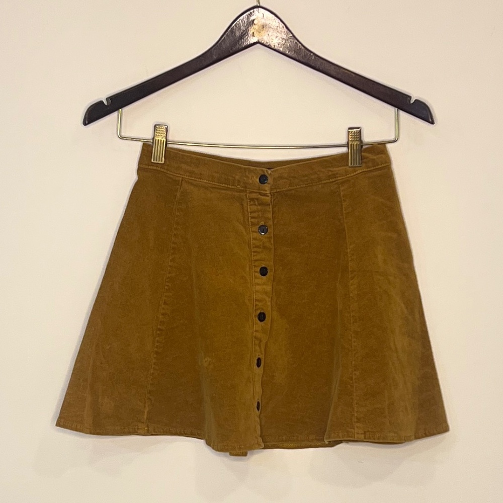 BRANDY MELVILLE Tan color button through a-line mini skirt